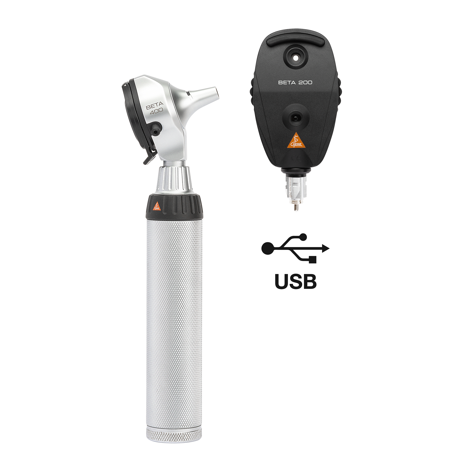 HEINE BETA 200 Ophtalmoscope, BETA 400 F.O. Otoscope en XHL avec BETA4 NT poignée et USB sign