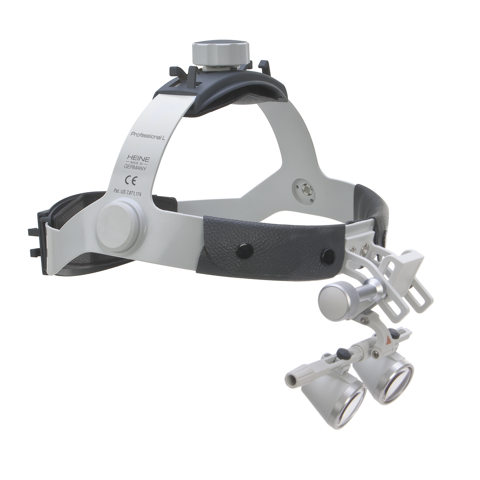 HEINE HR 2.5x High Resolution Binocular Loupes 520 mm working distance, on Professional L Headband