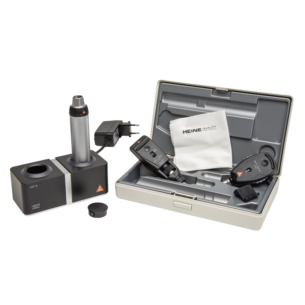 HEINE BETA 200S LED Ophthalmoscope, BETA 200 LED Streak Retinoscope, BETA4 NT rechargeable handle with NT4 table charger, hard case