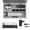 HEINE BETA 200 F.O. Otoscope LED, 1 set (4 pcs.) d'embouts réutilisables (B-000.11.111), 10 embouts jetables AllSpec 4 mm Ø, étui rigide, poignée rechargeable BETA4 USB avec cordon USB et bloc d'alimentation enfichable